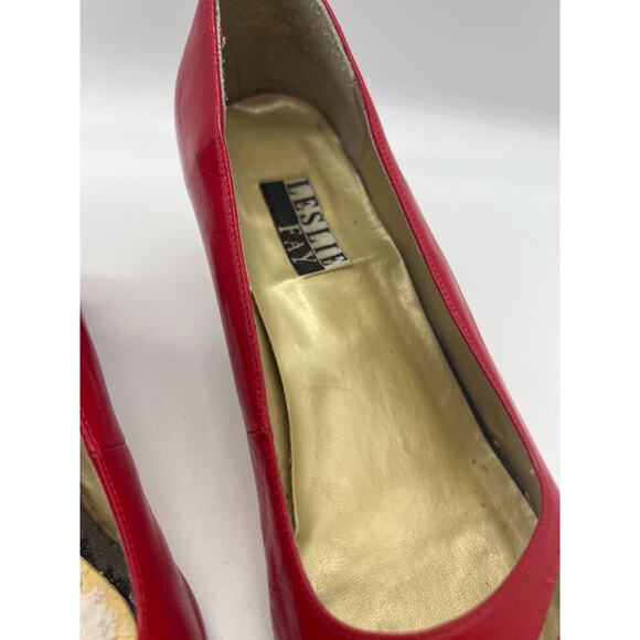 Vintage Leslie Fay Red Square Toe Slip On Leather Kitten Heel Shoes 8M - Picture 2 of 9